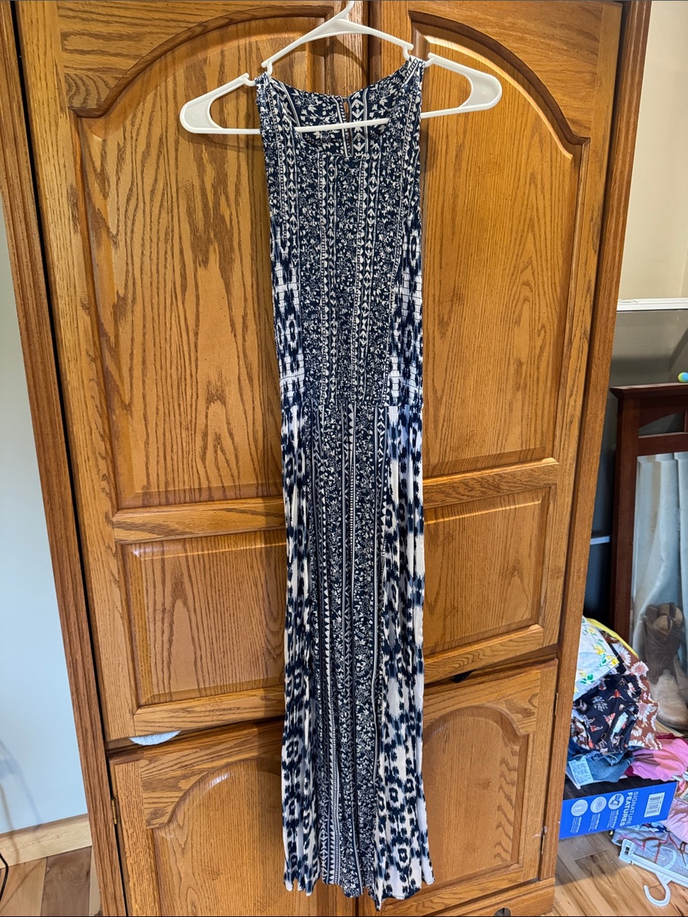 Japna Navy and White Printed Maxi Dress
